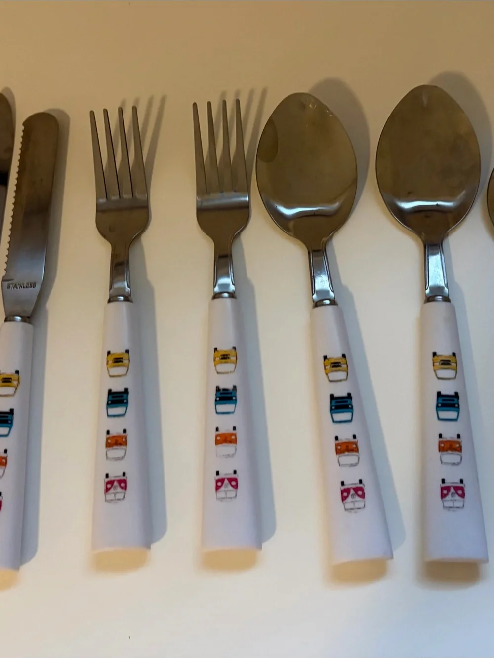 Novelty Stainless Steel Silverware Forks Spoons Knives Set Boys Cars Volkswagen
